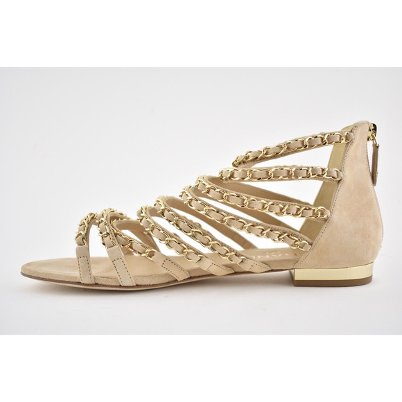 Chanel 18P Beige Suede Chain Gold CC Gladiator Strap Mule Slide Flat Sandal 36.5 - Picture 7 of 10